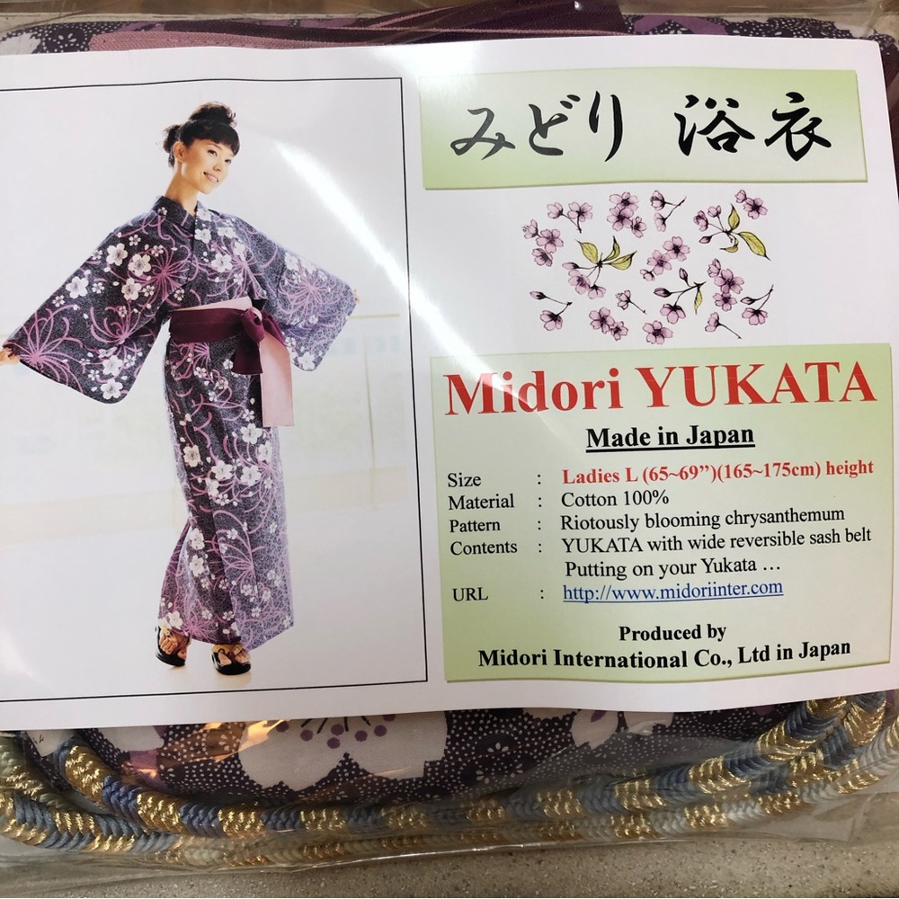 Never worn Midori Yukata Kimono Sz L (for 5’5 - 5’9” tall)